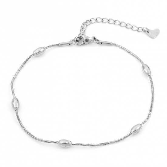 Picture of 304 Stainless Steel Simple Snake Chain Anklet Silver Tone 21.5cm(8 4/8") long, 1 Piece