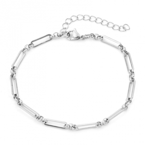 Picture of 304 Stainless Steel Simple 3:1 Figaro Link Chain Anklet Silver Tone 22cm(8 5/8") long, 1 Piece