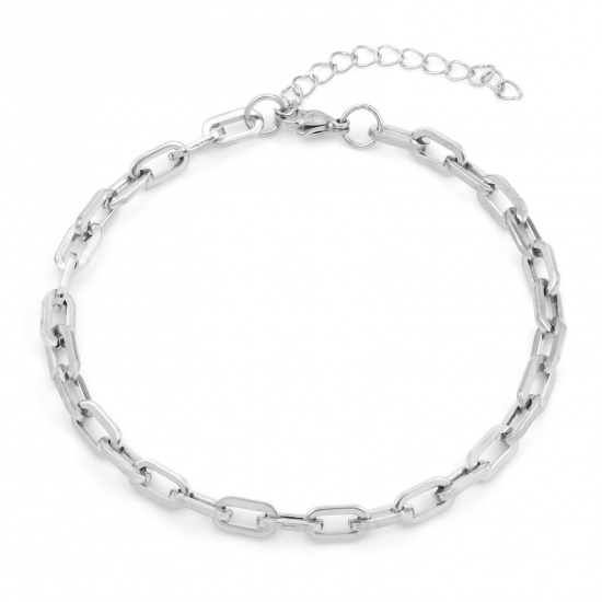 Picture of 304 Stainless Steel Simple Paperclip Chain Anklet Silver Tone 23.5cm(9 2/8") long, 1 Piece