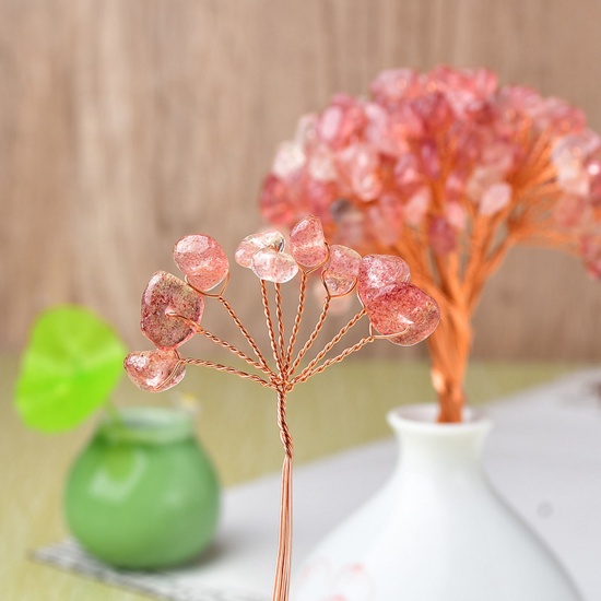 Picture of Strawberry Quartz ( Natural ) DIY Handmade Ornaments Decorations Chip Beads Red Copper Wire Wrapped 15cm long, 5 Strands