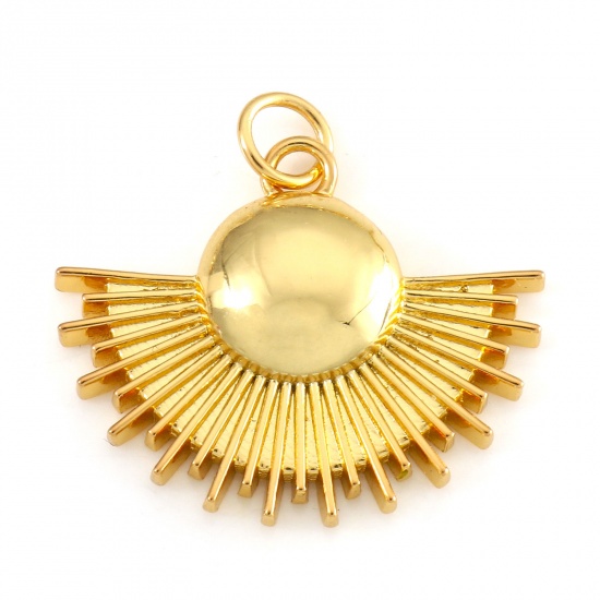 Picture of Brass Charms 18K Real Gold Plated Fan-shaped Sun Rays 23mm x 23mm, 1 Piece                                                                                                                                                                                    
