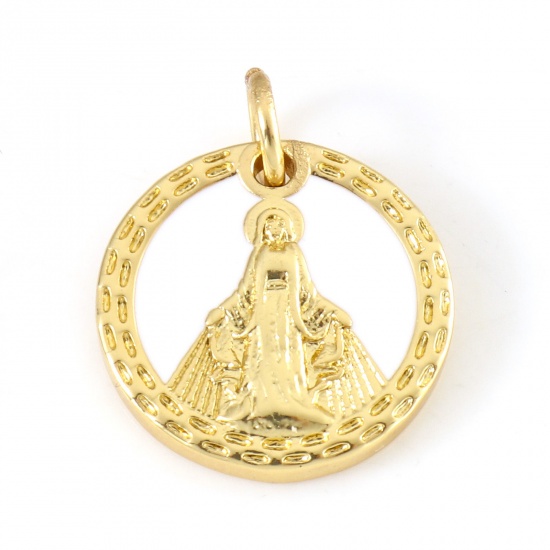Picture of Brass Religious Charms 18K Real Gold Plated White Sun Virgin Mary Enamel 17mm x 14mm, 1 Piece                                                                                                                                                                 