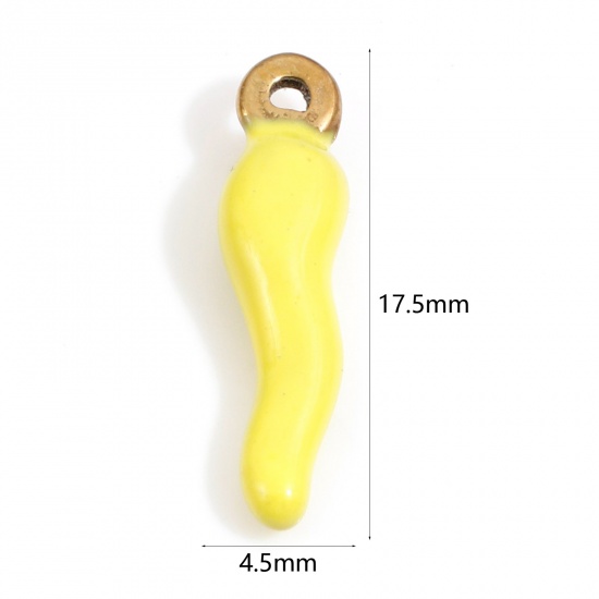 Image de 2 Pcs Breloques en 304 Acier Inoxydable Placage sous Vide Piment Doré Jaune Émail 17.5mm x 4.5mm 
