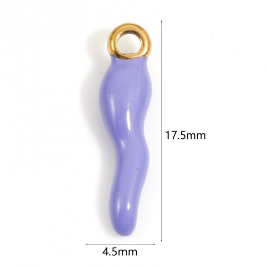 Image de 2 Pcs Breloques en 304 Acier Inoxydable Placage sous Vide Piment Doré Violet Émail 17.5mm x 4.5mm 