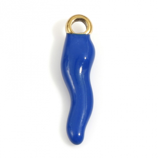 Picture of 304 Stainless Steel Charms Gold Plated Dark Blue Chili Enamel 17.5mm x 4.5mm, 2 PCs
