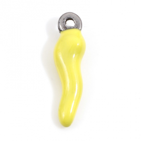 Immagine di 304 Acciaio Inossidabile Charms Peperone Tono Argento Giallo Smalto 17.5mm x 4.5mm, 2 Pz