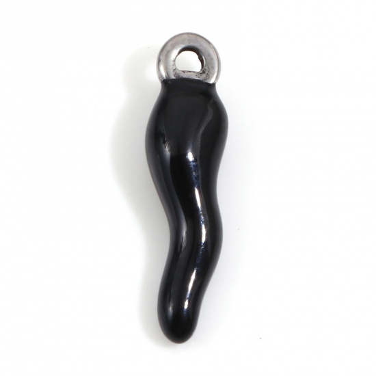 Immagine di 304 Acciaio Inossidabile Charms Peperone Tono Argento Nero Smalto 17.5mm x 4.5mm, 2 Pz