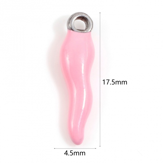 Immagine di 304 Acciaio Inossidabile Charms Peperone Tono Argento Rosa Chiaro Smalto 17.5mm x 4.5mm, 2 Pz