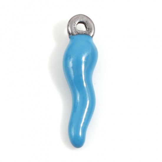 Immagine di 304 Acciaio Inossidabile Charms Peperone Tono Argento Blu Smalto 17.5mm x 4.5mm, 2 Pz