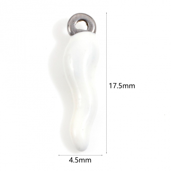 Immagine di 304 Acciaio Inossidabile Charms Peperone Tono Argento Bianco Smalto 17.5mm x 4.5mm, 2 Pz