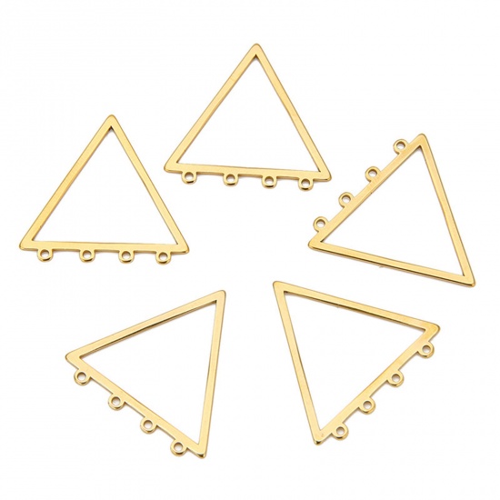Picture of 304 Stainless Steel Geometry Series Connectors Charms Pendants 18K Gold Plated Triangle 34mm x 28mm, 10 PCs