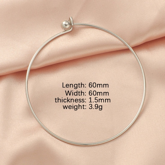 Picture of 304 Stainless Steel Expandable Bangles Bracelets Silver Tone Ball Can Be Screwed Off 6cm Dia., 1 Piece