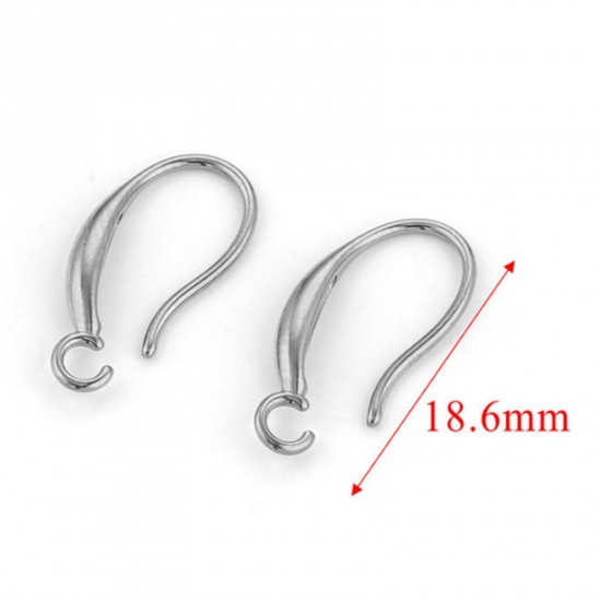 Picture of 316L Stainless Steel Ear Wire Hooks Earring Silver Tone With Loop 18.5mm, Post/ Wire Size: (20 gauge), 2 PCs