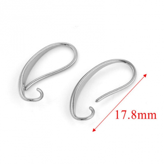 Picture of 316L Stainless Steel Ear Wire Hooks Earring Silver Tone With Loop 18mm, Post/ Wire Size: (20 gauge), 2 PCs