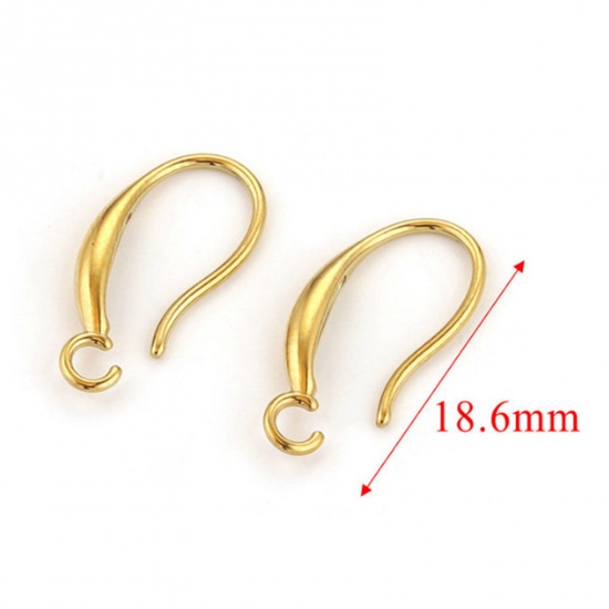 Picture of 2 PCs 316L Stainless Steel Ear Wire Hooks Earrings For DIY Jewelry Making Accessories 18K Gold Color With Loop 18.5mm, Post/ Wire Size: (20 gauge)