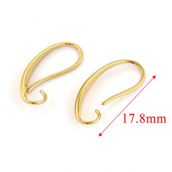 Picture of 2 PCs 316L Stainless Steel Ear Wire Hooks Earrings For DIY Jewelry Making Accessories 18K Gold Color With Loop 18mm, Post/ Wire Size: (20 gauge)