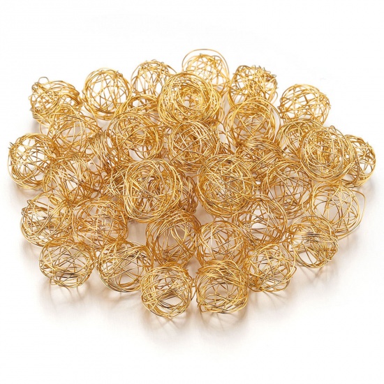 Immagine di 304 Acciaio Inossidabile Metallico Filo Avvolto Charms Palla Placcato Oro 18K Filigrana 10mm Dia., 2 Pz