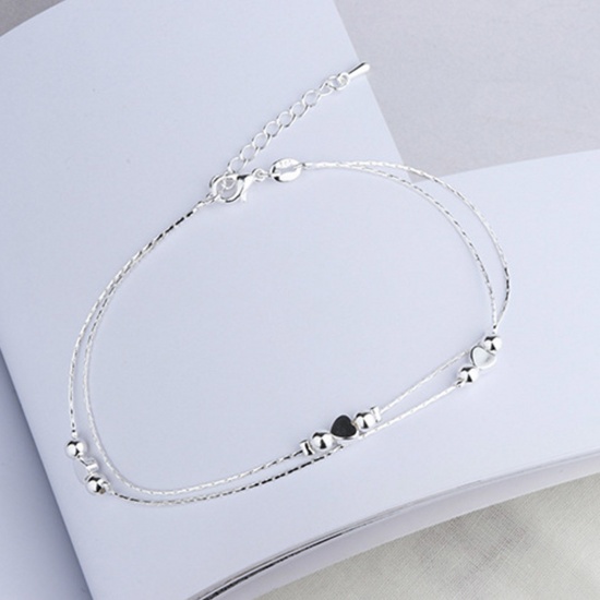 Picture of Brass Retro Multilayer Layered Anklet Heart Platinum Plated 22cm(8 5/8") long, 1 Piece