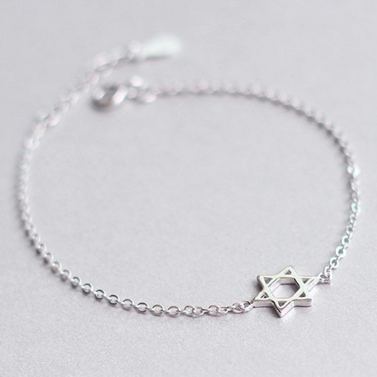 Picture of Brass Retro Anklet Star Of David Hexagram Platinum Plated Hollow 22cm(8 5/8") long, 1 Piece                                                                                                                                                                   