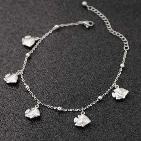 Bild von Großhandel Fisch 304 Edelstahl Kreuz Gliederketten Fußketten, Silberfarbe Frauen Ozean Schmuck Stilvoll Geschenk Schmuckbedarf, 21cm lang, 1 Strang