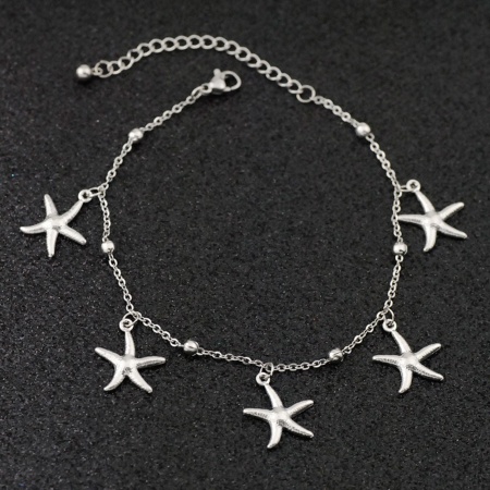Bild von Großhandel Seesterne 304 Edelstahl Kreuz Gliederketten Fußketten, Silberfarbe Frauen Ozean Schmuck Stilvoll Geschenk Schmuckbedarf, 21cm lang, 1 Strang