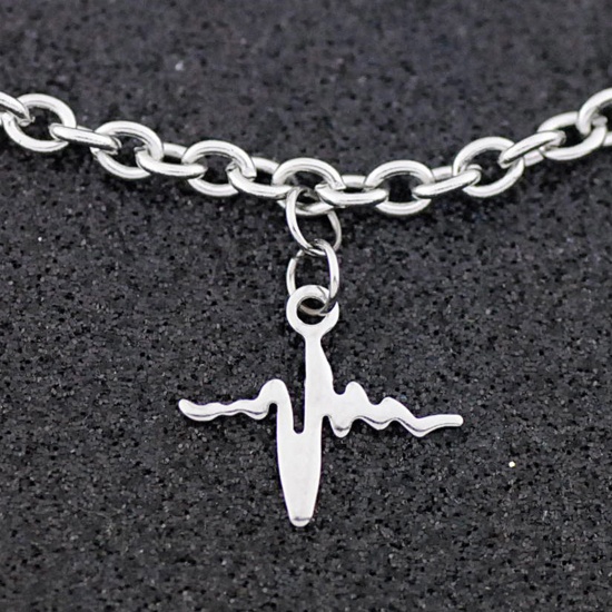 Image de Chaînes de Cheville Élégant en 304 Acier Inoxydable Chaîne Maille Cheval Argent Mat Electrocardiogramme 21cm long, 1 Pièce