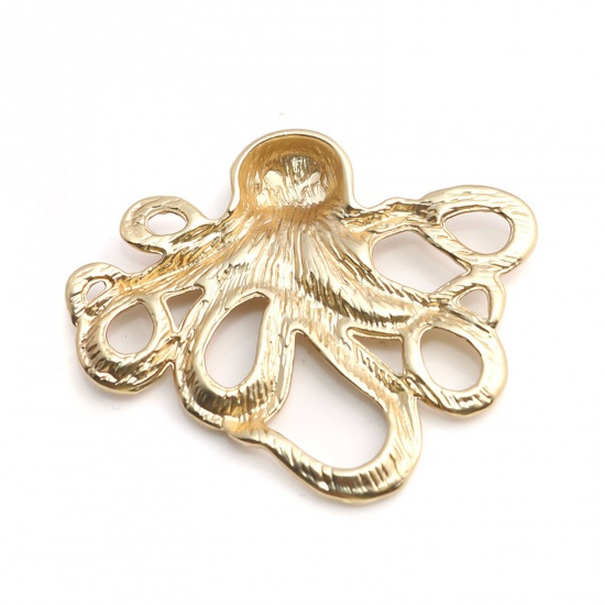 Picture of Zinc Based Alloy Ocean Jewelry Pendants Real Gold Plated Matte Gold Octopus 4.3cm x 3.5cm, 5 PCs