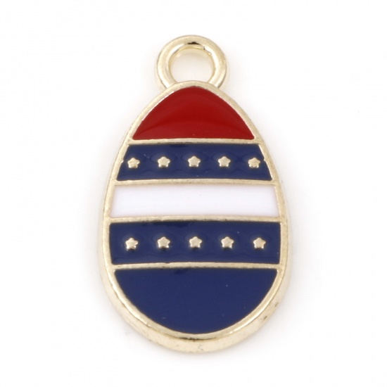 Picture of Zinc Based Alloy Sport Charms Gold Plated Red & Blue Egg Flag Of The United States Enamel 18mm x 10mm, 20 PCs