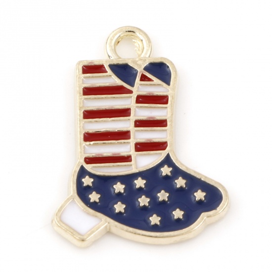 Picture of Zinc Based Alloy Sport Charms Gold Plated Red & Blue Boots Flag Of The United States Enamel 19mm x 14mm, 20 PCs