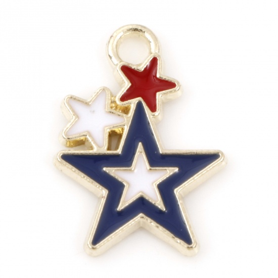 Picture of Zinc Based Alloy Sport Charms Gold Plated Red & Blue Star Flag Of The United States Enamel 17mm x 12mm, 20 PCs