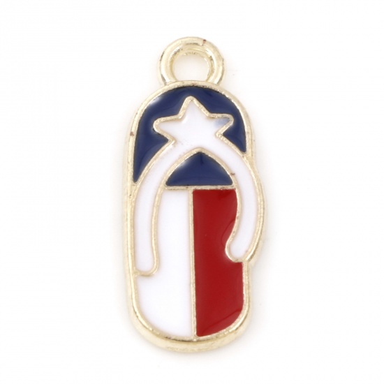 Picture of Zinc Based Alloy Sport Charms Gold Plated Red & Blue Flip Flops Slipper Flag Of The United States Enamel 19mm x 8mm, 20 PCs