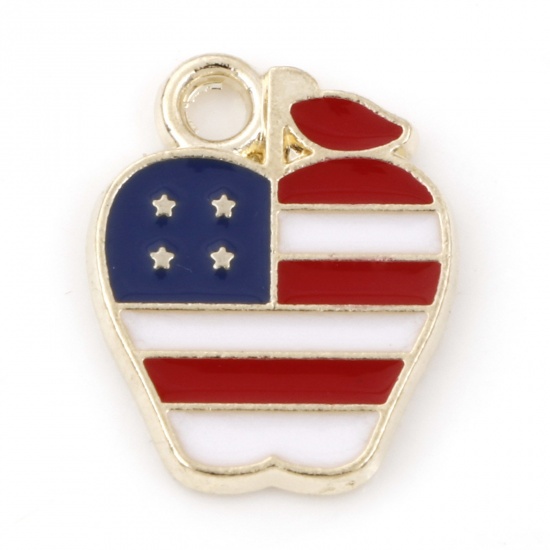 Picture of Zinc Based Alloy Sport Charms Gold Plated Red & Blue Apple Fruit Flag Of The United States Enamel 15mm x 12mm, 20 PCs