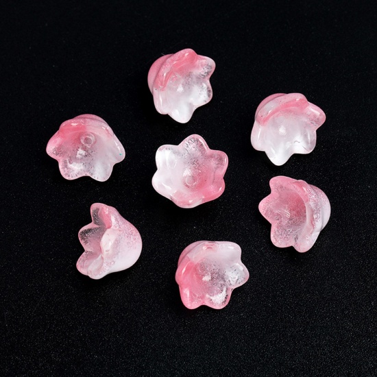 Picture of Lampwork Glass Beads Caps Flower White & Pink Gradient Color 10mm x 7.5mm, 20 PCs