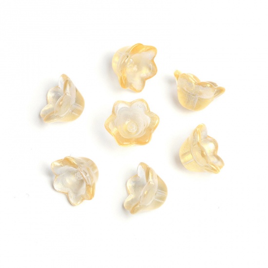 Picture of Lampwork Glass Beads Caps Flower Yellow Gradient Color 10mm x 7.5mm, 20 PCs