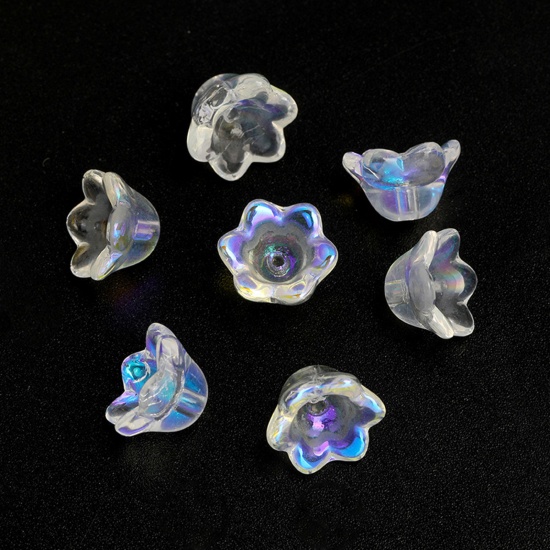 Picture of Lampwork Glass Beads Caps Flower AB Color Gradient Color 10mm x 7.5mm, 20 PCs