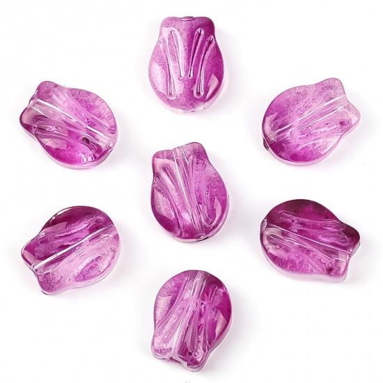 Picture of Lampwork Glass Beads Tulip Flower Purple Gradient Color About 10.5mm x 8.4mm, Hole: Approx 0.8mm, 20 PCs