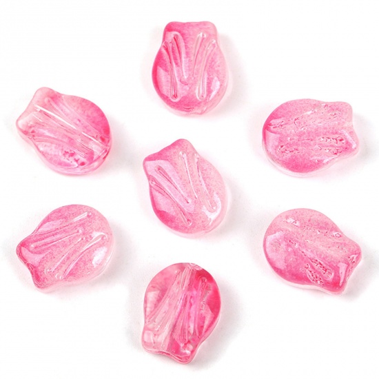 Picture of Lampwork Glass Beads Tulip Flower Pink Gradient Color About 10.5mm x 8.4mm, Hole: Approx 0.8mm, 20 PCs