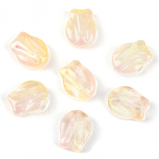Picture of Lampwork Glass Beads Tulip Flower Pink & Yellow Gradient Color About 10.5mm x 8.4mm, Hole: Approx 0.8mm, 20 PCs