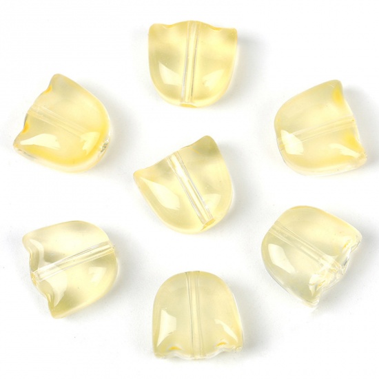 Picture of Lampwork Glass Beads Tulip Flower Pale Yellow Gradient Color About 9mm x 8.8mm, Hole: Approx 1.1mm, 20 PCs