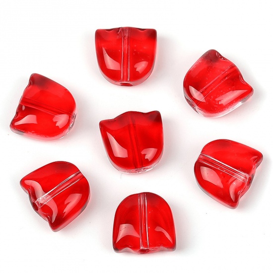 Picture of Lampwork Glass Beads Tulip Flower Red Gradient Color About 9mm x 8.8mm, Hole: Approx 1.1mm, 20 PCs