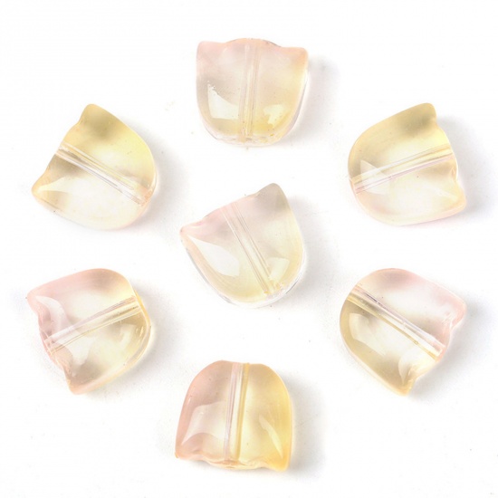 Picture of Lampwork Glass Beads Tulip Flower Pink & Yellow Gradient Color About 9mm x 8.8mm, Hole: Approx 1.1mm, 20 PCs