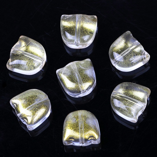 Picture of Lampwork Glass Beads Tulip Flower Golden Gradient Color About 9mm x 8.8mm, Hole: Approx 1.1mm, 20 PCs