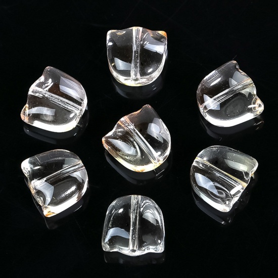 Picture of Lampwork Glass Beads Tulip Flower Pale Yellow Gradient Color About 9mm x 8.8mm, Hole: Approx 1.1mm, 20 PCs
