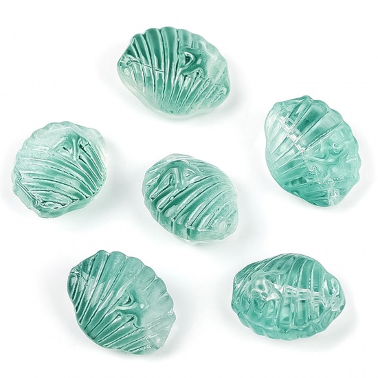 Picture of Lampwork Glass Beads Shell Green Gradient Color About 16.4mm x 12.8mm, Hole: Approx 1.1mm, 20 PCs