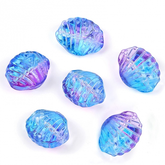 Picture of Lampwork Glass Beads Shell Purple & Blue Gradient Color About 16.4mm x 12.8mm, Hole: Approx 1.1mm, 20 PCs
