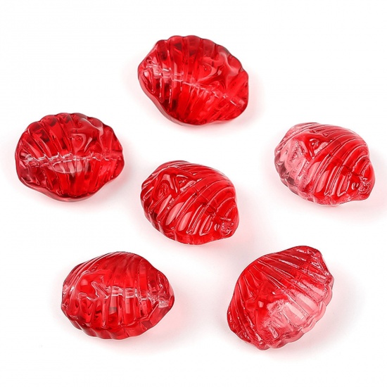 Picture of Lampwork Glass Beads Shell Red Gradient Color About 16.4mm x 12.8mm, Hole: Approx 1.1mm, 20 PCs