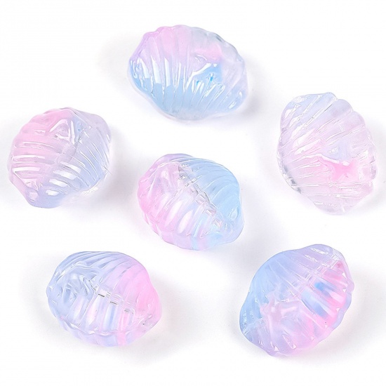 Picture of Lampwork Glass Beads Shell Light Blue & Light Pink Gradient Color About 16.4mm x 12.8mm, Hole: Approx 1.1mm, 20 PCs