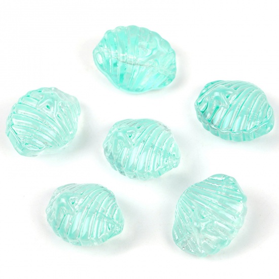 Picture of Lampwork Glass Beads Shell Lake Blue Gradient Color About 16.4mm x 12.8mm, Hole: Approx 1.1mm, 20 PCs