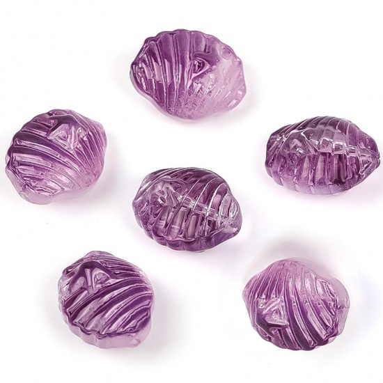 Picture of Lampwork Glass Beads Shell Purple Gradient Color About 16.4mm x 12.8mm, Hole: Approx 1.1mm, 20 PCs