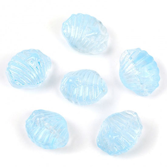 Picture of Lampwork Glass Beads Shell Light Blue Gradient Color About 16.4mm x 12.8mm, Hole: Approx 1.1mm, 20 PCs